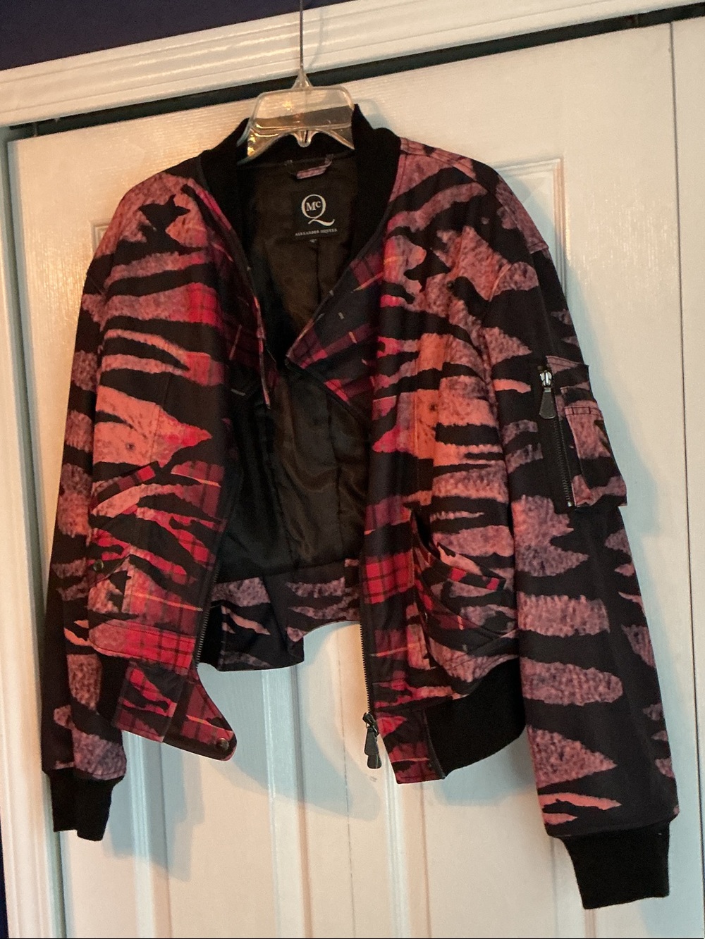 Alexander McQueen Red & Black Patterned Bomber Jacket